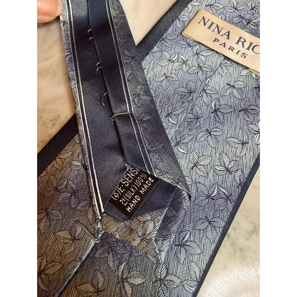 Nina Ricci Luxury Silk Neck Tie Ombre Metallic Silver Gray
